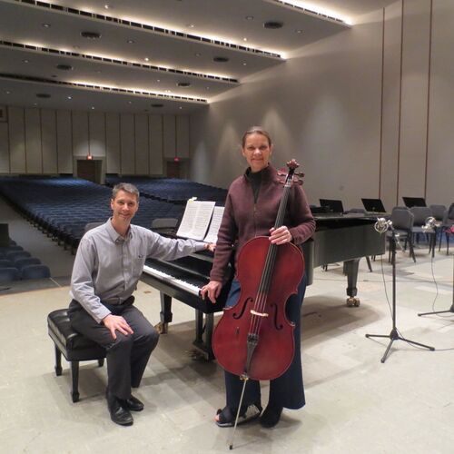 Pianist Charles Schmidt and cellist Janina Ehrlich with their instruments