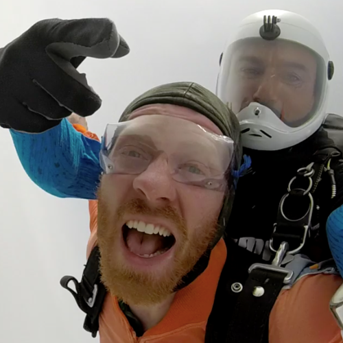 Actor Robin Guiver skydiving.